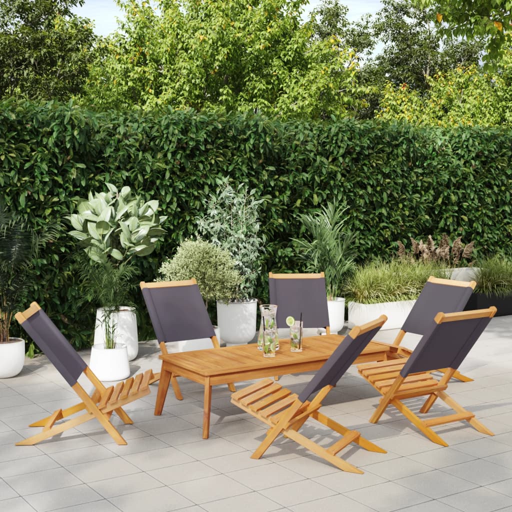 Folding Garden Chairs 6 Pcs White Fabric And Solid Wood