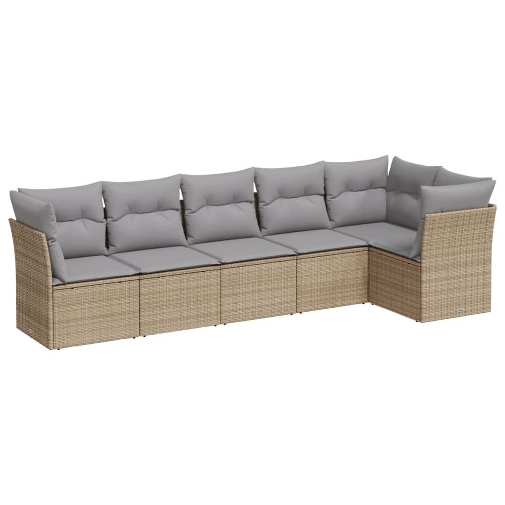 6 Piece Garden Sofa Set With Cushions Beige Poly Rattan