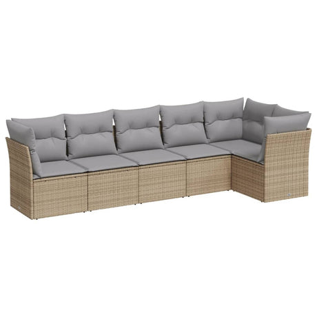 6 Piece Garden Sofa Set With Cushions Beige Poly Rattan