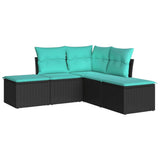 5 Piece Garden Sofa Set With Cushions Black Poly Rattan