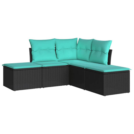 5 Piece Garden Sofa Set With Cushions Black Poly Rattan