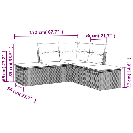 5 Piece Garden Sofa Set With Cushions Black Poly Rattan