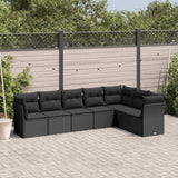 7 Piece Garden Sofa Set With Cushions Black Poly Rattan
