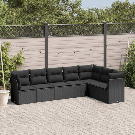 7 Piece Garden Sofa Set With Cushions Black Poly Rattan