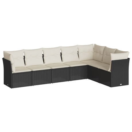 7 Piece Garden Sofa Set With Cushions Black Poly Rattan