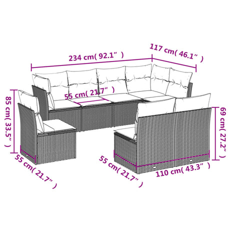 8 Piece Garden Sofa Set With Cushions Poly Rattan