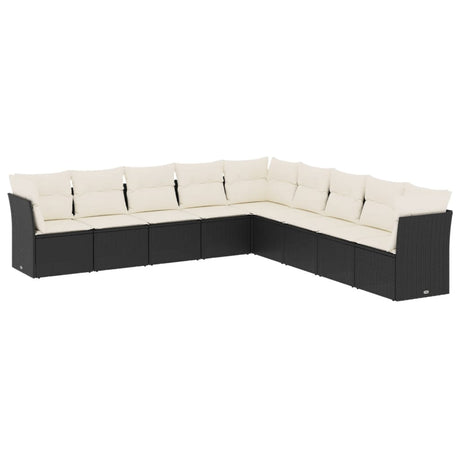 9 Piece Garden Sofa Set With Cushions Black Poly Rattan