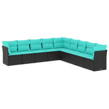 9 Piece Garden Sofa Set With Cushions Black Poly Rattan