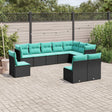 10 Piece Garden Sofa Set With Cushions Black Poly Rattan