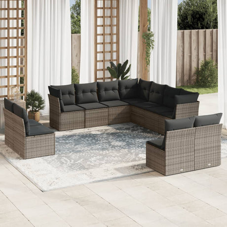 11 Piece Garden Sofa Set With Cushions Beige Poly Rattan