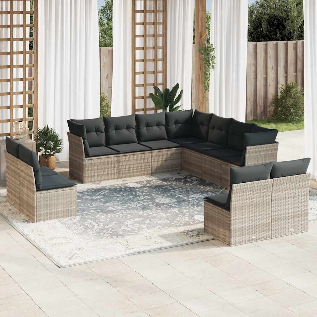 11 Piece Garden Sofa Set With Cushions Beige Poly Rattan