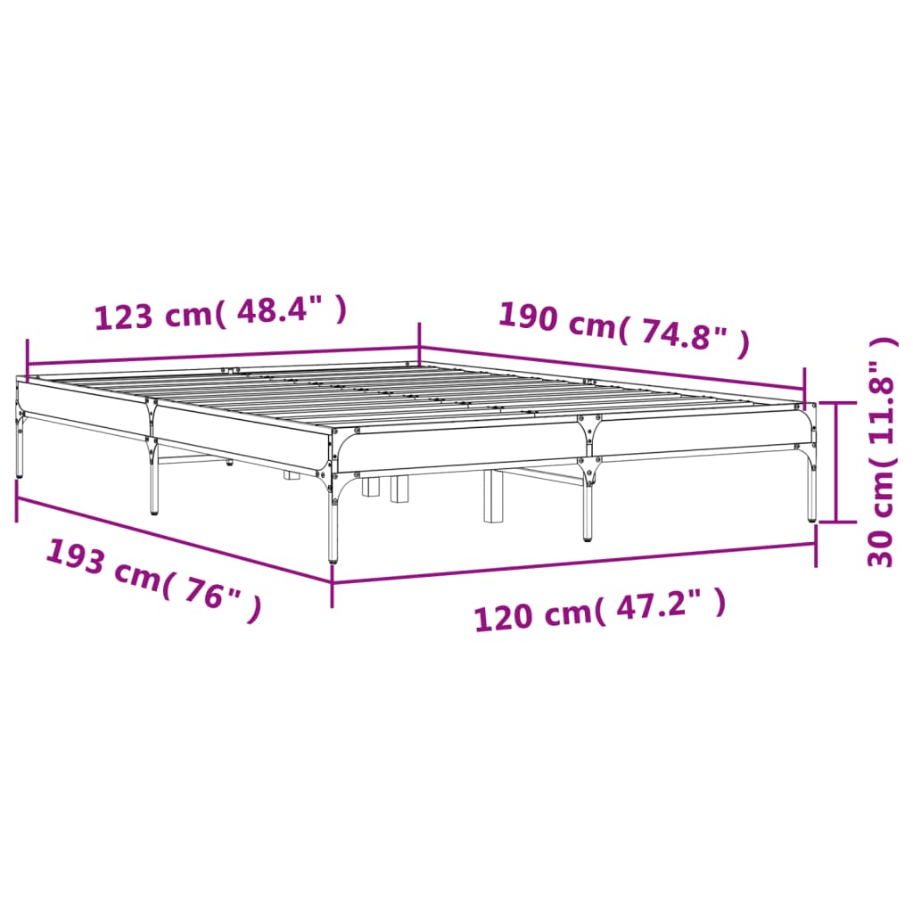 Bed Frame without Mattress Sonoma Oak 120x190 cm Small Double