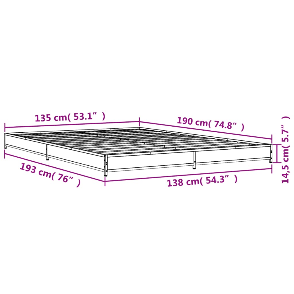 Bed Frame without Mattress Smoked Oak 135x190 cm Double