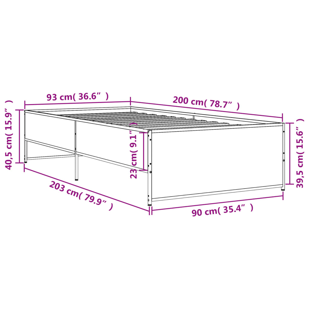Bed Frame without Mattress Grey Sonoma 90x200 cm