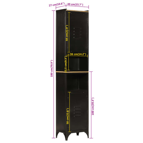 Bathroom Cabinet 40X27X180 Cm Iron And Solid Wood Mango