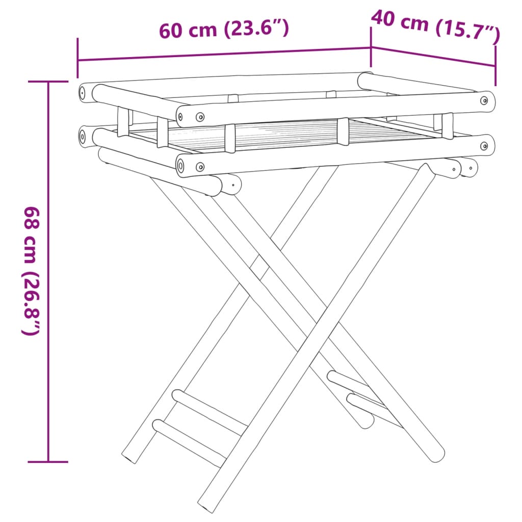 Folding Tray Table 60X40X68 Cm Bamboo