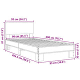 Bed Frame without Mattress Grey Sonoma 90x200 cm