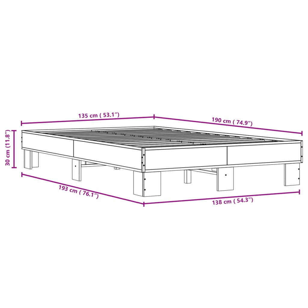 Bed Frame without Mattress Brown Oak 135x190 cm Double