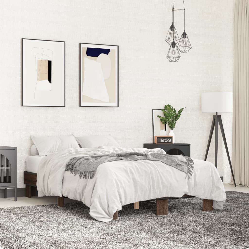 Bed Frame without Mattress Brown Oak 135x190 cm Double