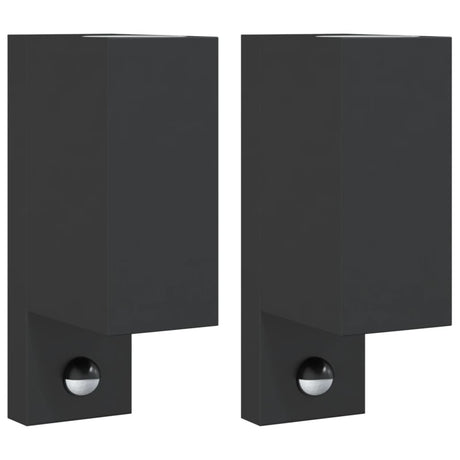 Outdoor Wall Lights With Sensors 2Pcs Black Die-Cast Aluminium