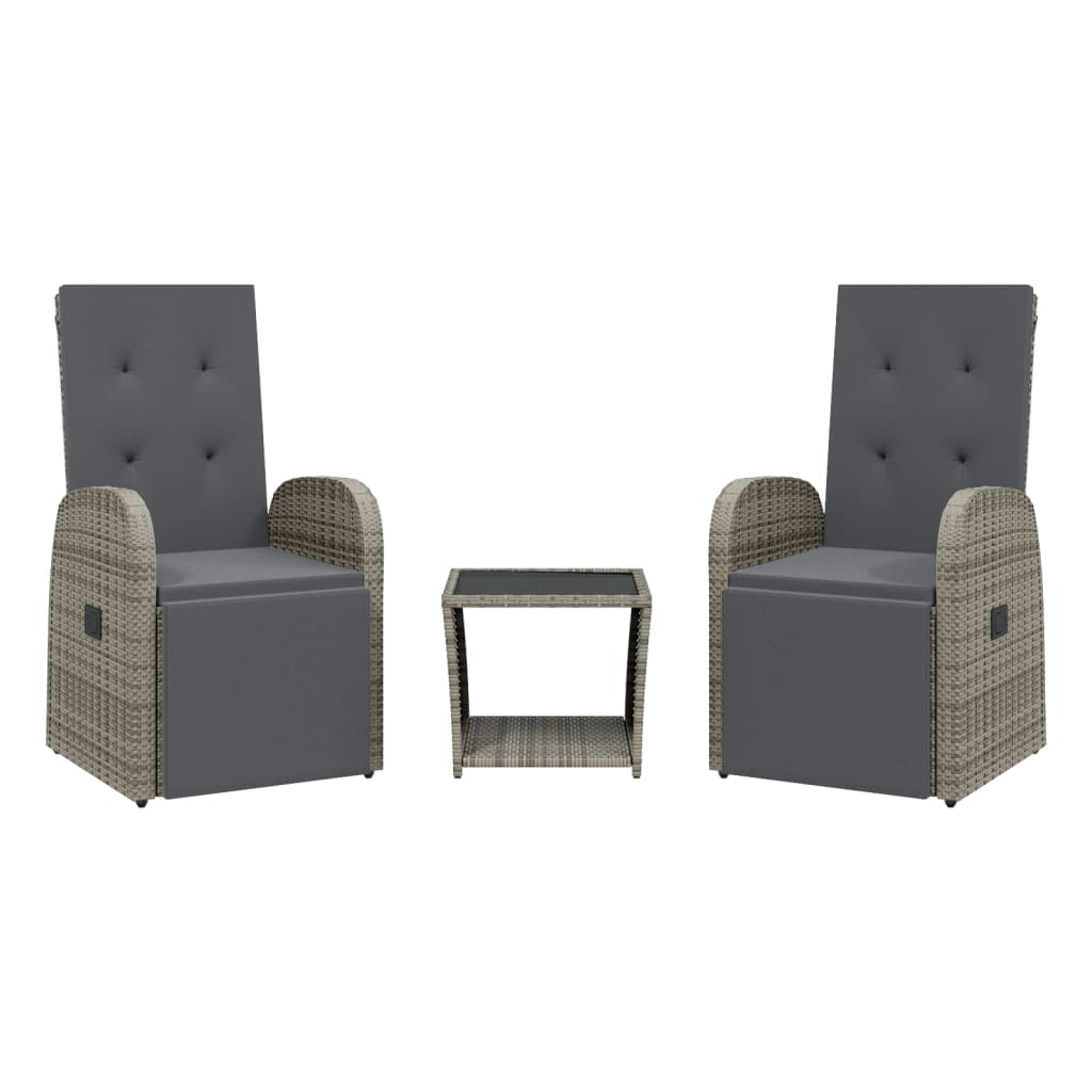 3 Piece Garden Dining Set With Cushions Grey Poly Rattan