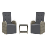 3 Piece Garden Dining Set With Cushions Grey Poly Rattan