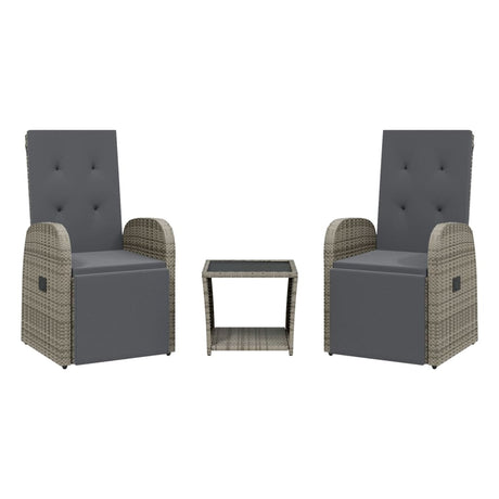 3 Piece Garden Dining Set With Cushions Grey Poly Rattan