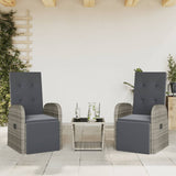 3 Piece Garden Dining Set With Cushions Grey Poly Rattan