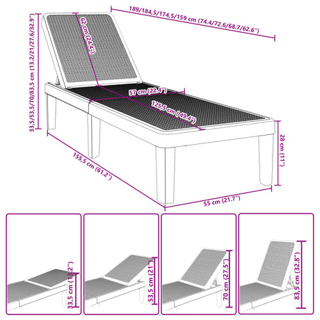 4-Way Height Adjustable Sun Lounger 155.5X57X28 Cm Polypropylene