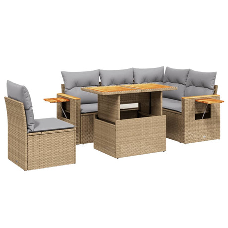 6 Piece Garden Sofa Set With Cushions Beige Poly Rattan