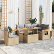 6 Piece Garden Sofa Set With Cushions Beige Poly Rattan