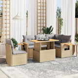 6 Piece Garden Sofa Set With Cushions Beige Poly Rattan