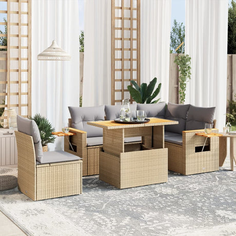 6 Piece Garden Sofa Set With Cushions Beige Poly Rattan