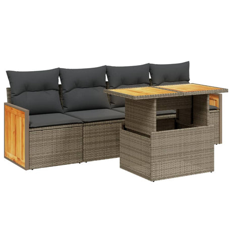 5 Piece Garden Sofa Set With Cushions Poly Rattan