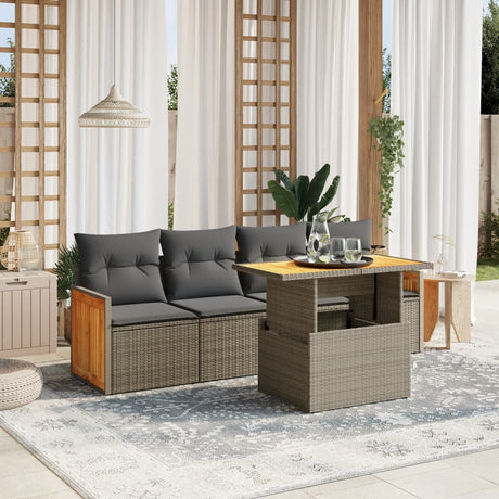 5 Piece Garden Sofa Set With Cushions Poly Rattan