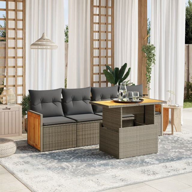 5 Piece Garden Sofa Set With Cushions Poly Rattan