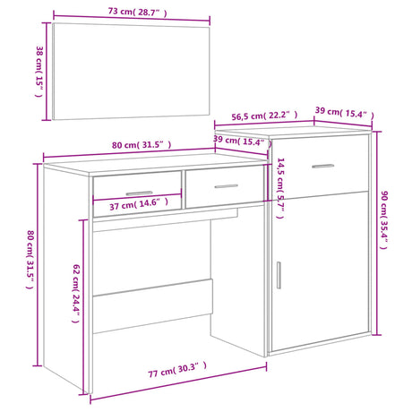 3 Piece Dressing Table Set Engineered Wood