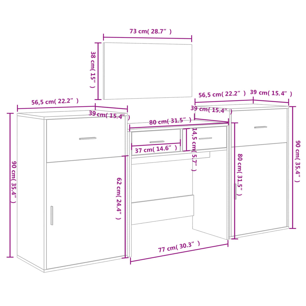 4 Piece Dressing Table Set Engineered Wood