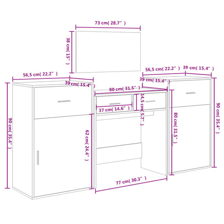 4 Piece Dressing Table Set Engineered Wood