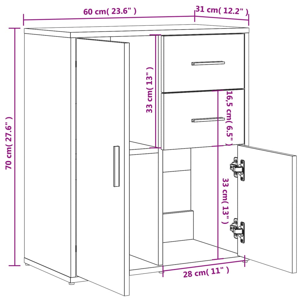 Sideboards 2 Pcs 60X31X70 Cm Engineered Wood