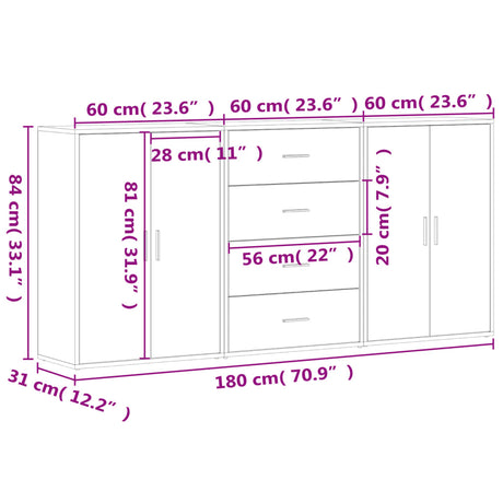 Sideboards 3 Pcs 60X31X84 Cm Engineered Wood