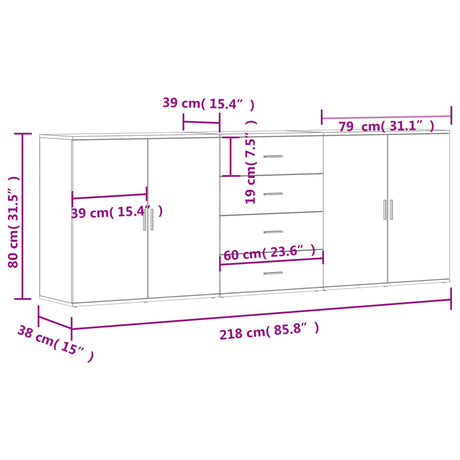 Sideboards 3 Pcs Engineered Wood