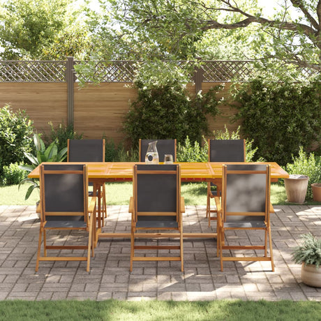 7 Piece Garden Dining Set Solid Wood Acacia And Textilene