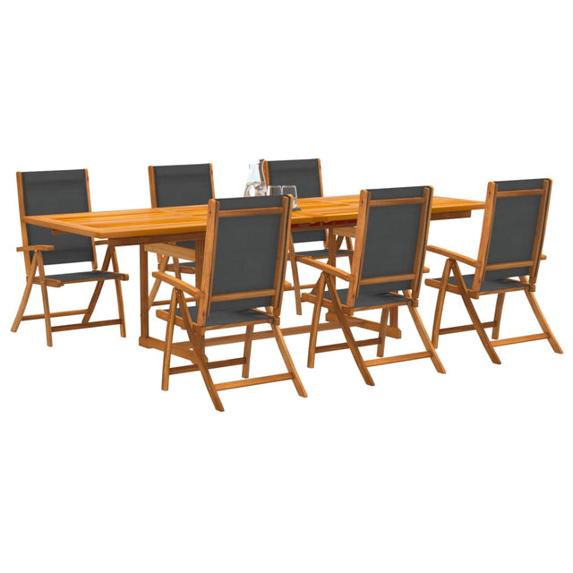7 Piece Garden Dining Set Solid Wood Acacia And Textilene