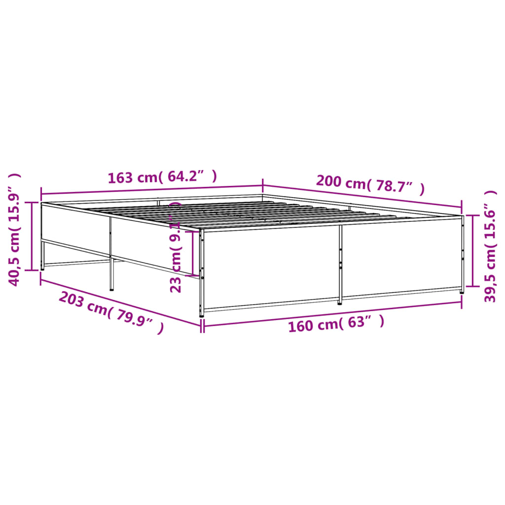 Bed Frame without Mattress Grey Sonoma 160x200 cm