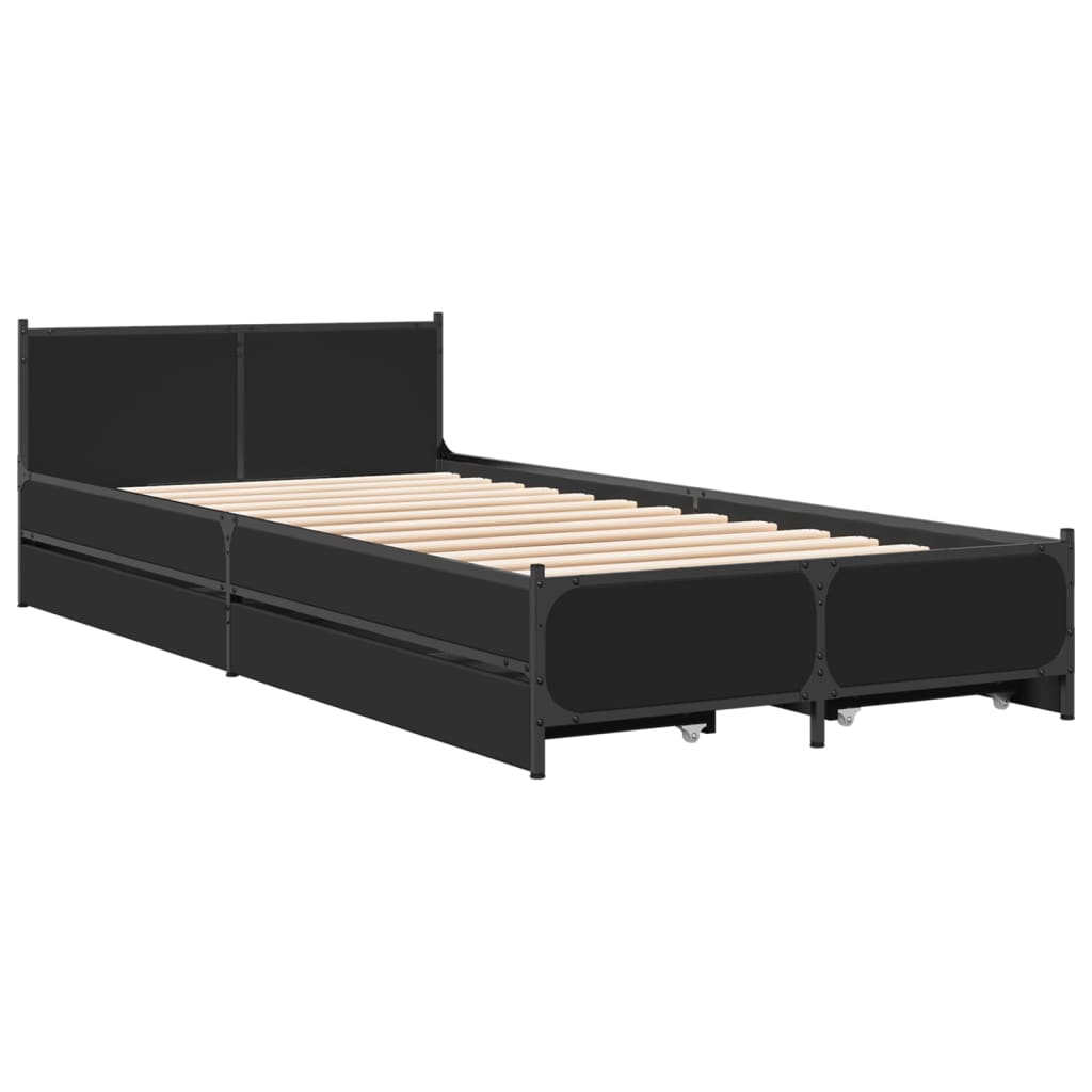 Bed Frame with Drawers without Mattress Black 100x200 cm