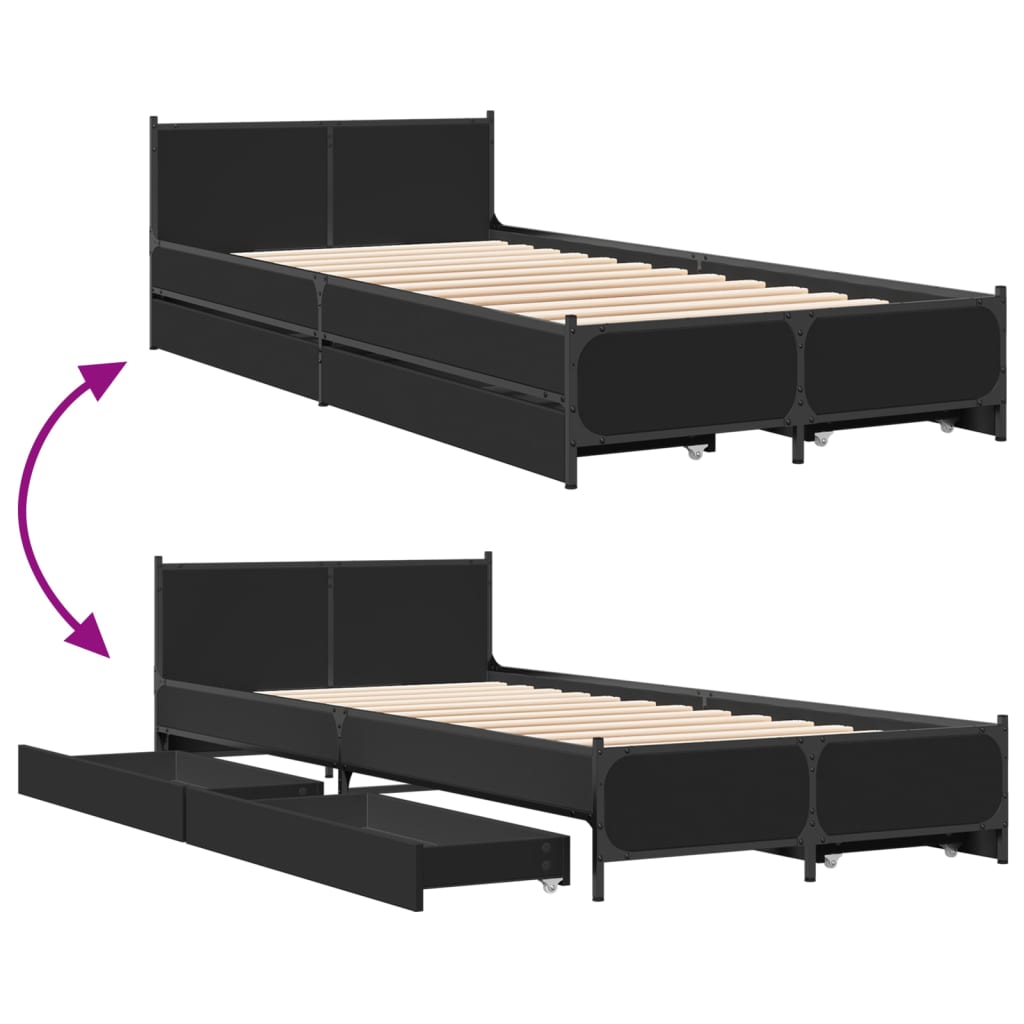 Bed Frame with Drawers without Mattress Black 100x200 cm