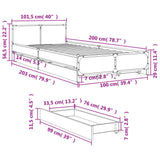 Bed Frame with Drawers without Mattress Black 100x200 cm
