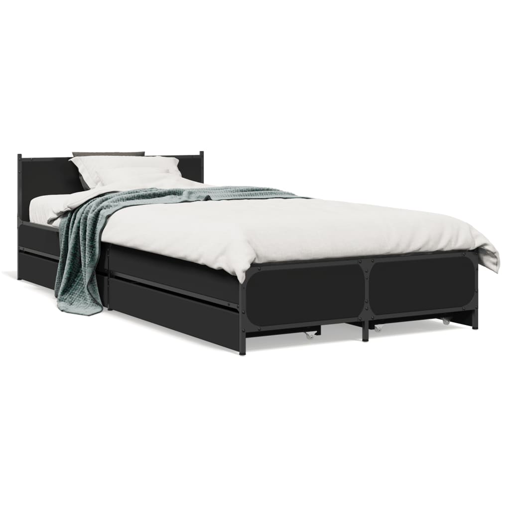 Bed Frame with Drawers without Mattress Black 100x200 cm