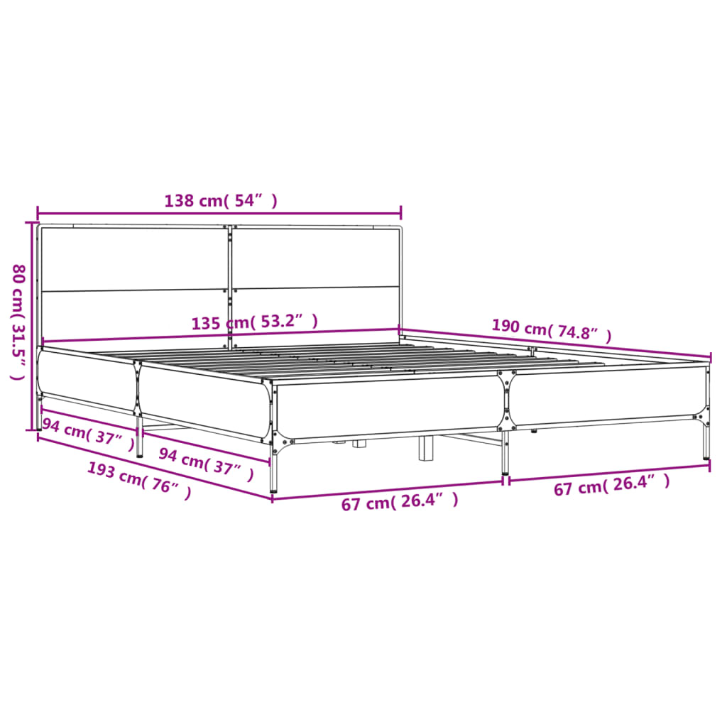 Bed Frame without Mattress Smoked Oak 135x190 cm Double